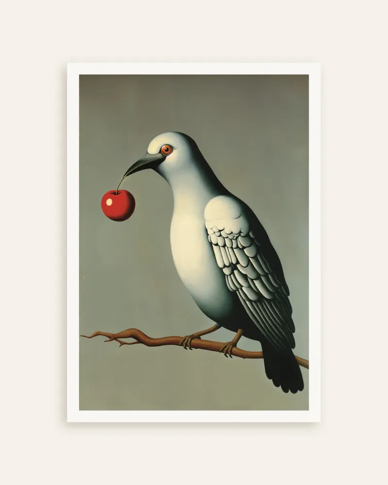 La Paloma y la Cereza - Homenaje Magritte - Póster Posterscape Creative Studio