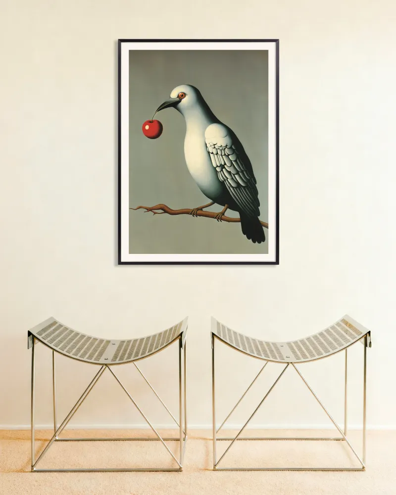 La Paloma y la Cereza - Homenaje Magritte - Póster Posterscape Creative Studio