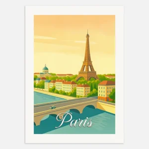París – Ilustración de estilo retro de la Torre Eiffel Póster Posterscape Creative Studio