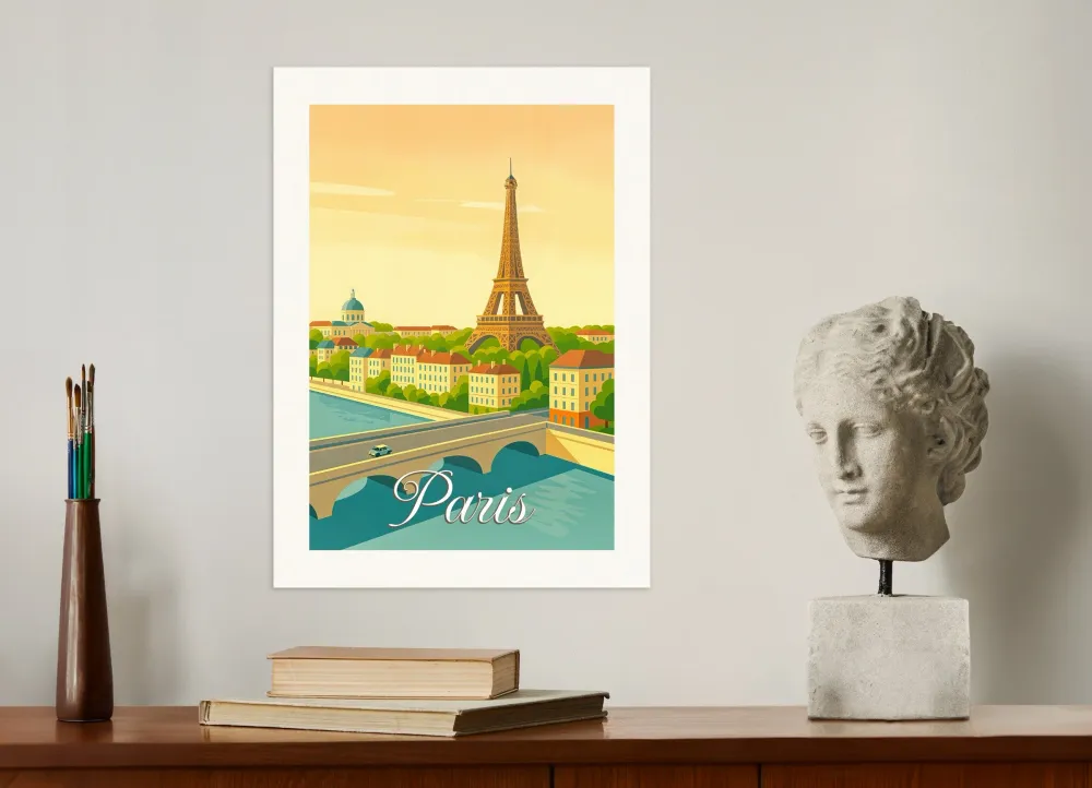 París – Ilustración de estilo retro de la Torre Eiffel Póster Posterscape Creative Studio