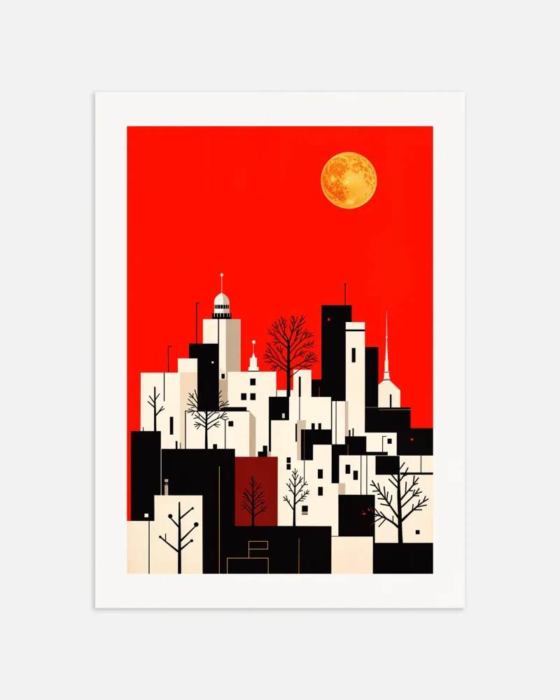 Póster de ciudad y luna llena - Póster Posterscape Creative Studio