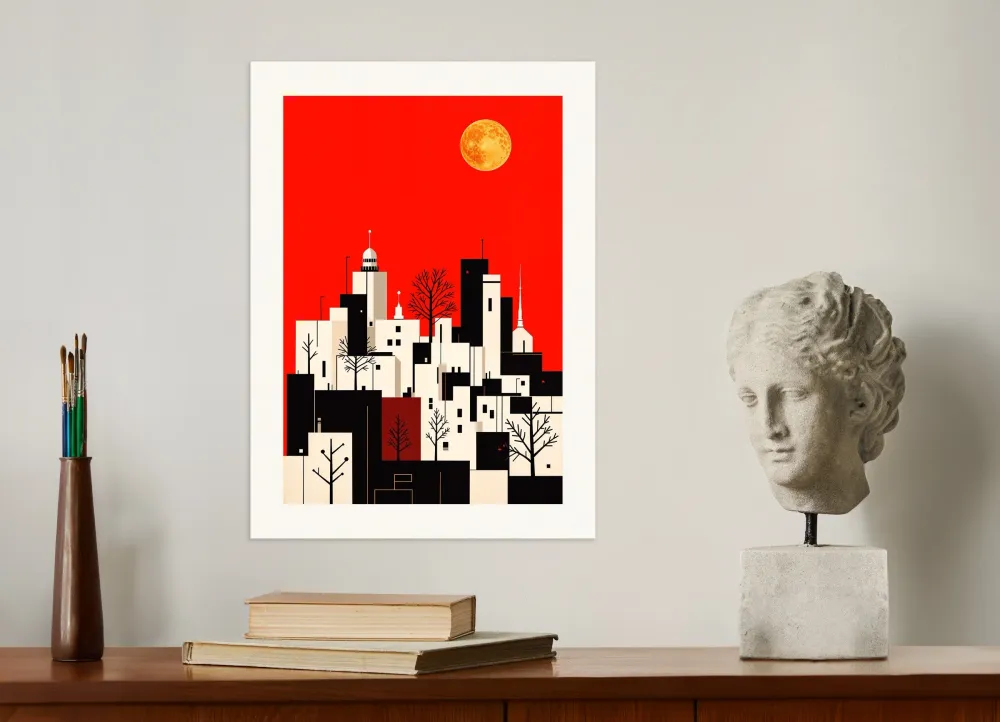 Póster de ciudad y luna llena - Póster Posterscape Creative Studio