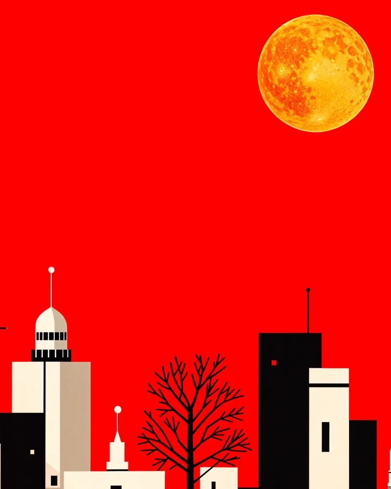 Póster de ciudad y luna llena - Póster Posterscape Creative Studio