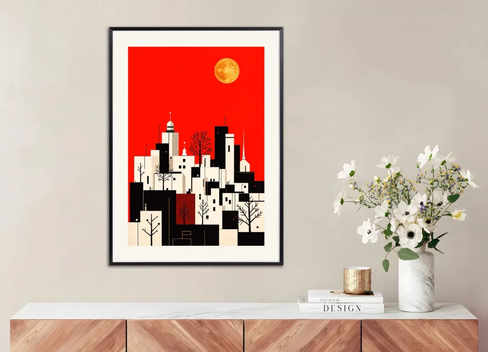 Póster de ciudad y luna llena - Póster Posterscape Creative Studio