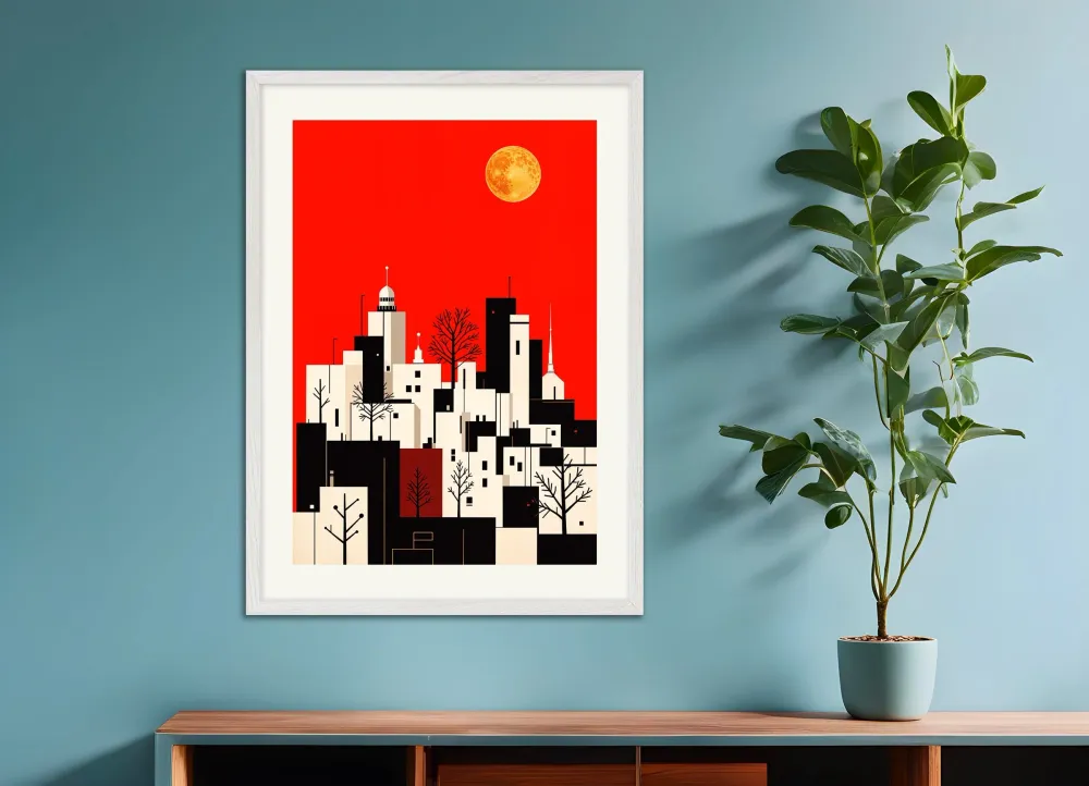 Póster de ciudad y luna llena - Póster Posterscape Creative Studio