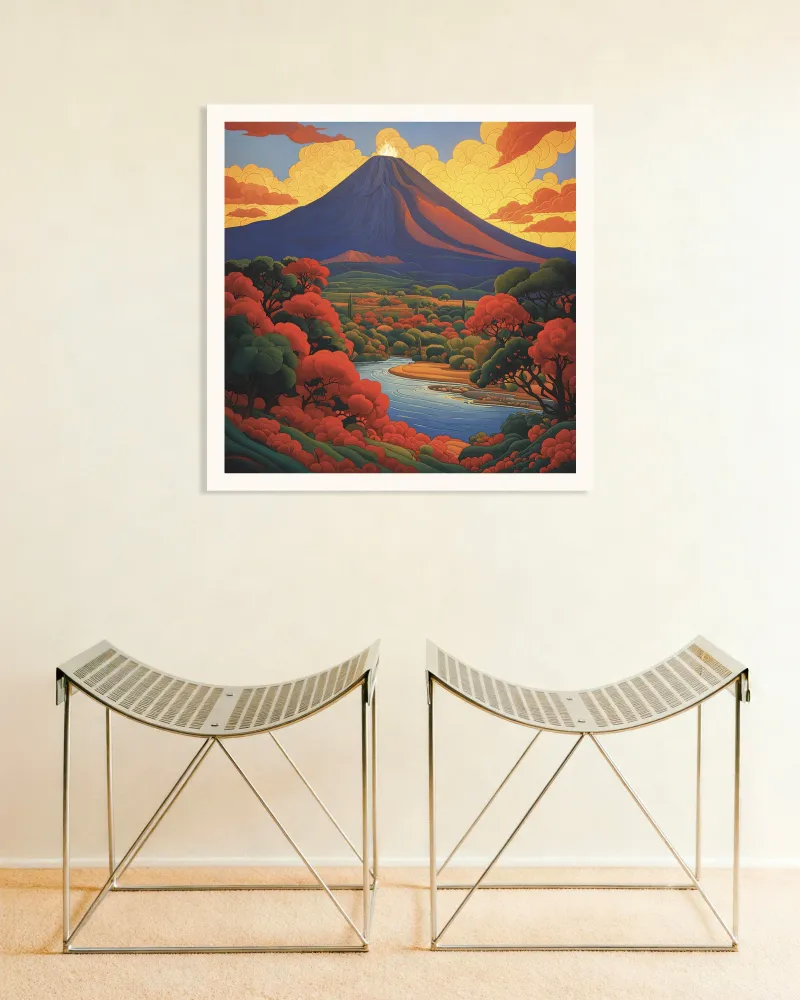 Póster de volcán, composición simbolista mística Posterscape Creative Studio