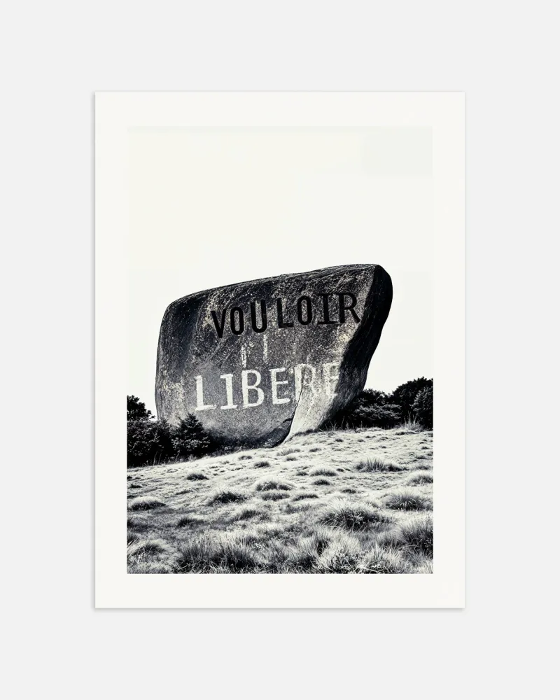 Willing liberates, Nietzsche - Graffiti on rock - Póster Posterscape Creative Studio