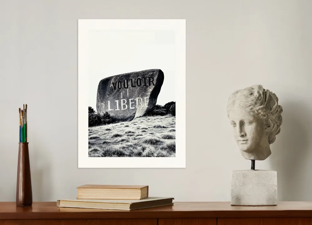 Willing liberates, Nietzsche - Graffiti on rock - Póster Posterscape Creative Studio