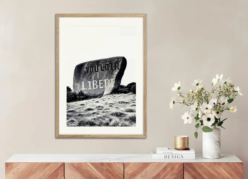 Willing liberates, Nietzsche - Graffiti on rock - Póster Posterscape Creative Studio