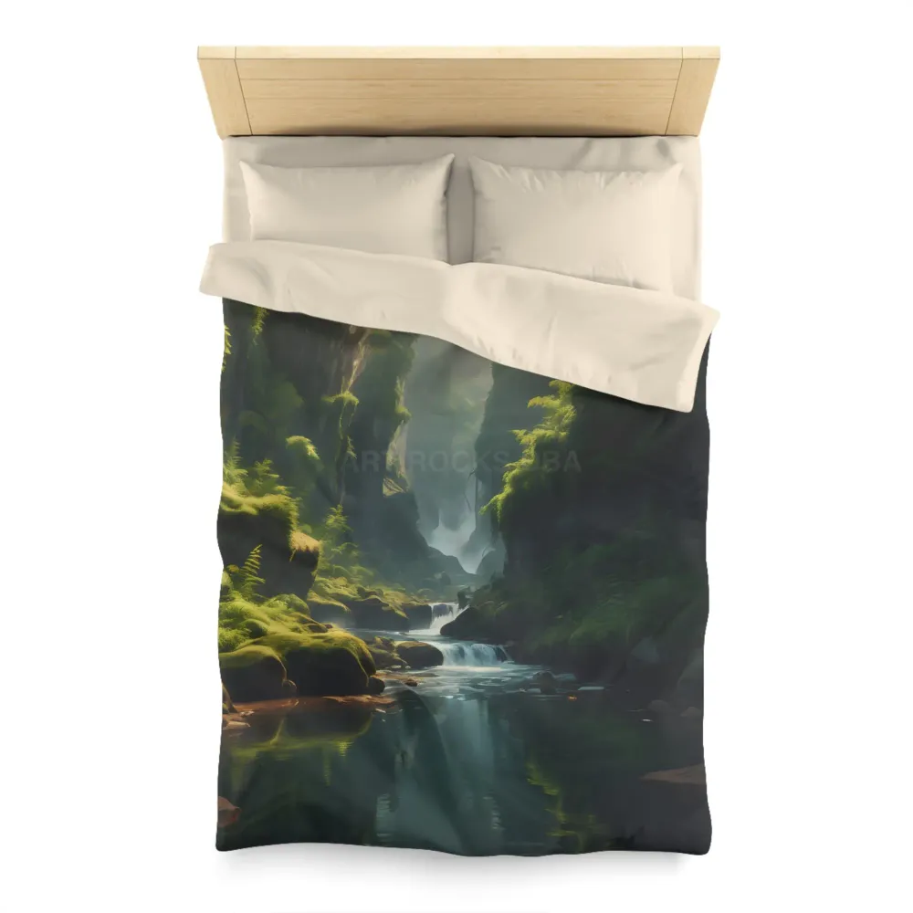 Funda nórdica de microfibra con diseño de cañón lleno de helechos - Paisaje tranquilo de río para dormitorios acogedores C...