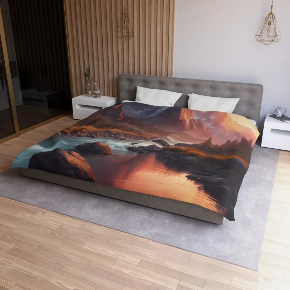 Funda nórdica de microfibra Mountain River | Decoración acogedora para el dormitorio, ropa de cama inspirada en la natural...