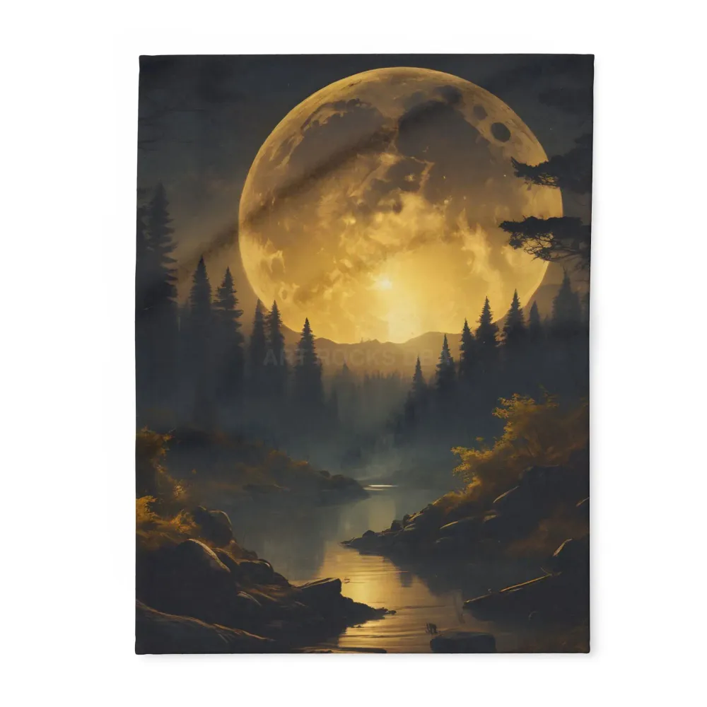 Manta polar ártica acogedora con diseño de bosque iluminado por la luna, manta suave, decoración de invierno, regalo para...