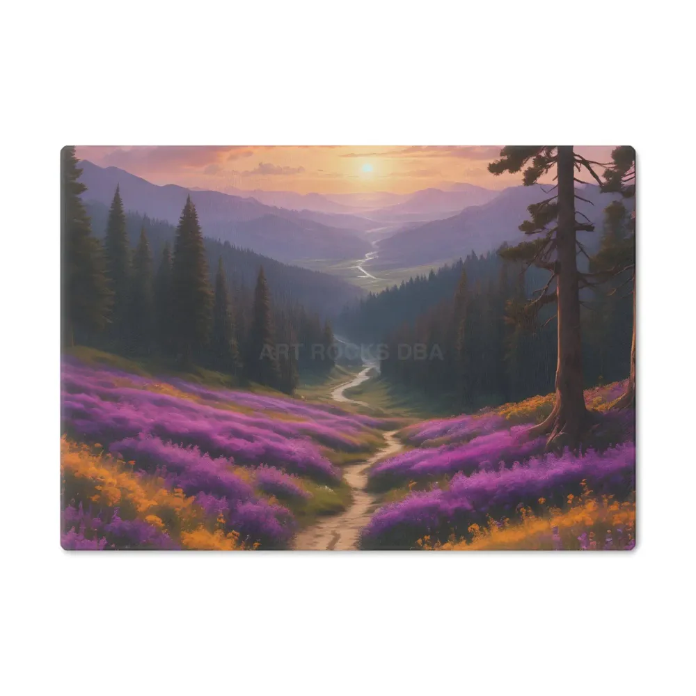 Tabla de cortar con lavanda, puesta de sol y prado de montañ Printify