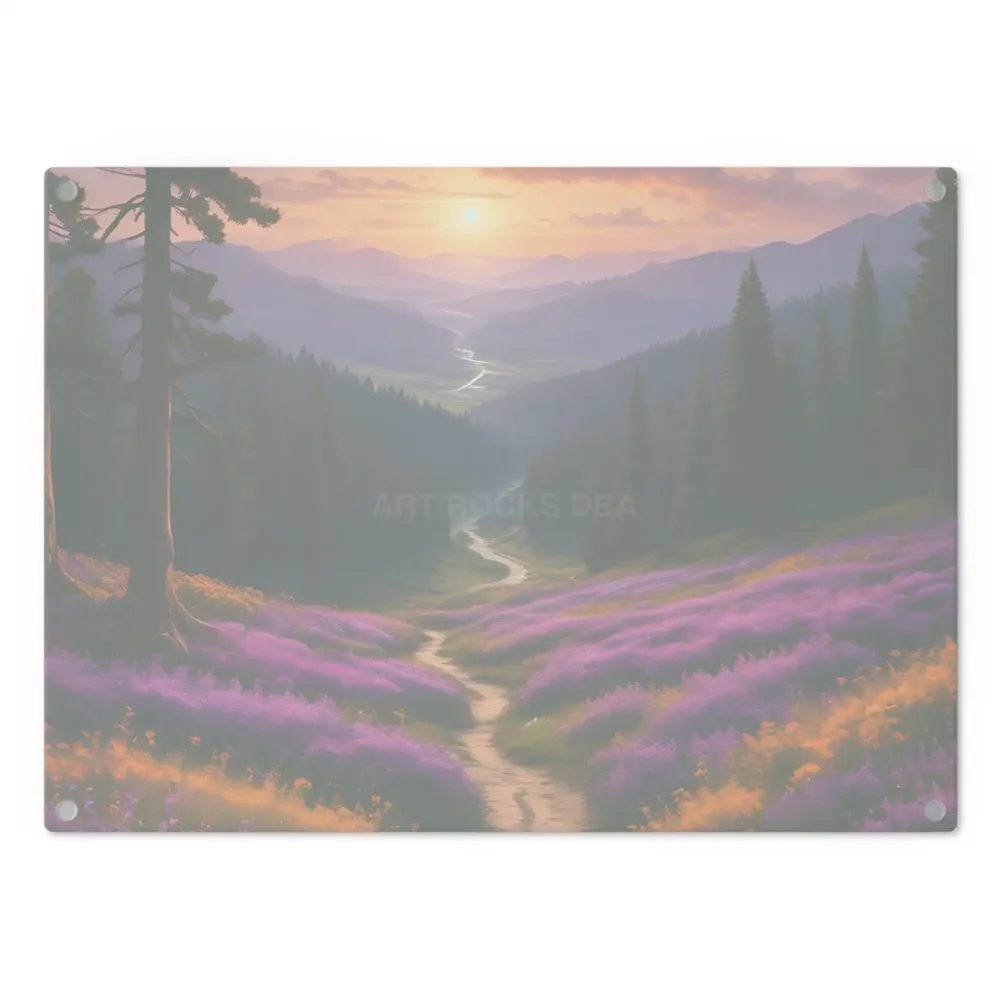 Tabla de cortar con lavanda, puesta de sol y prado de montañ Printify