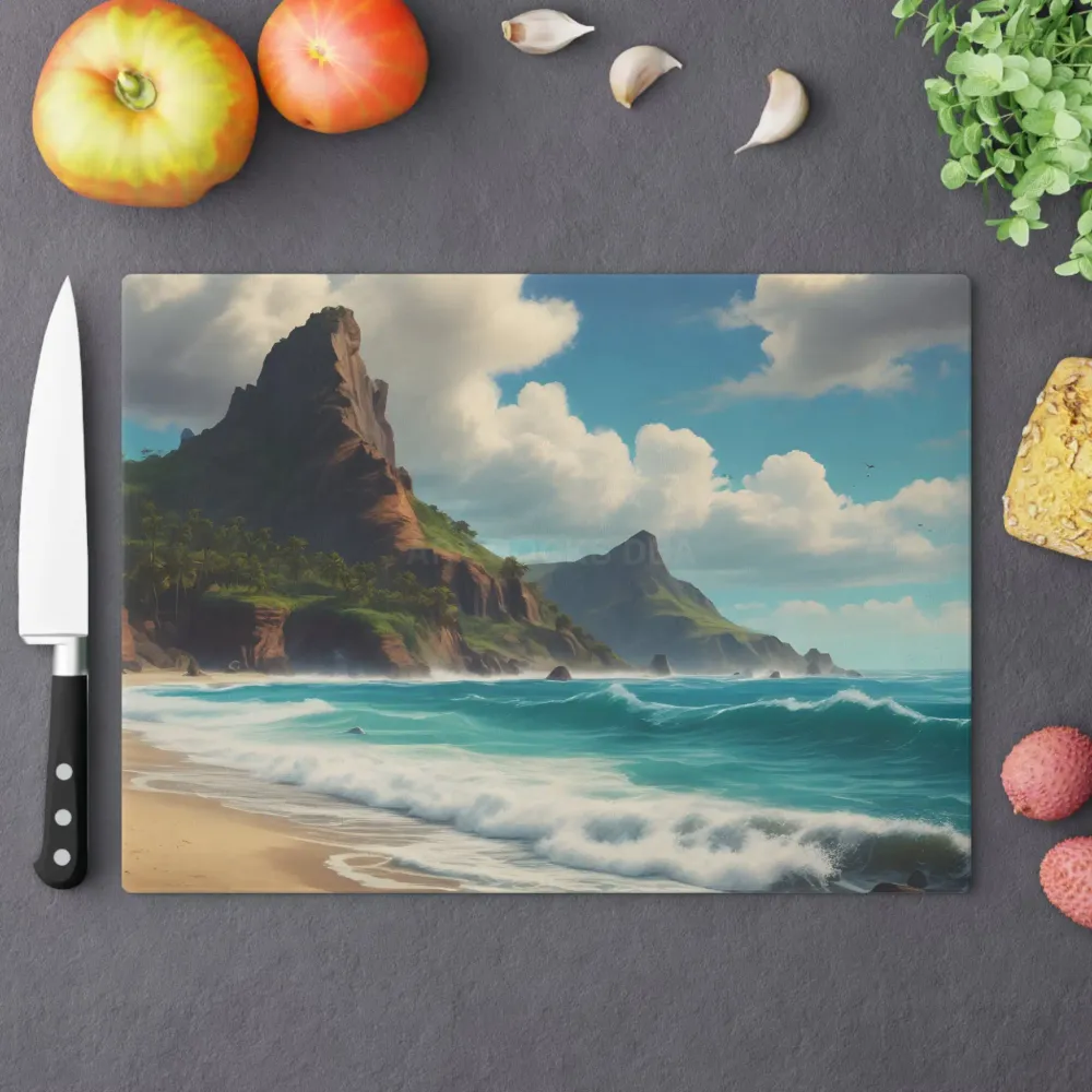 Tabla de cortar de playa tropical — Tabla de servir con vistas panorámicas al océano y acantilados Printify