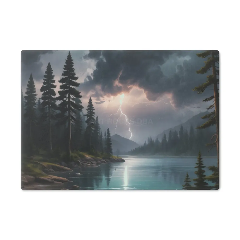 Tabla de cortar Stormy Mountain Lake — Tabla de cocina Lightning Over Pine Forest Printify