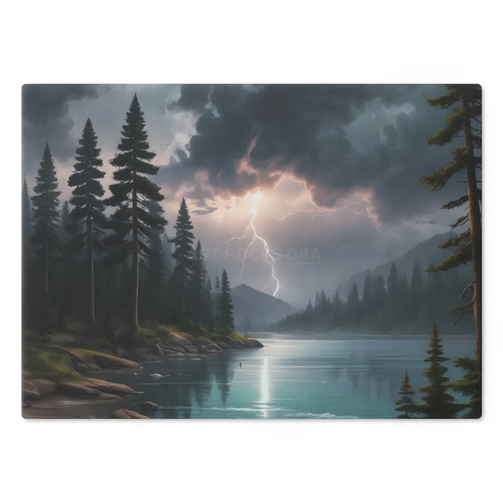 Tabla de cortar Stormy Mountain Lake — Tabla de cocina Lightning Over Pine Forest Printify