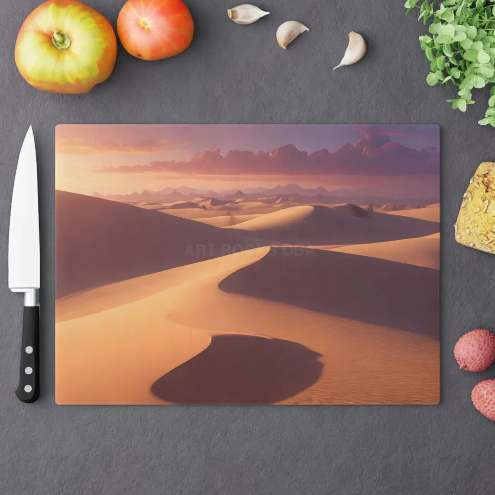 Tabla de cortar de vidrio Desert Dunes — Decoración de cocina con paisaje de arena al atardecer Printify