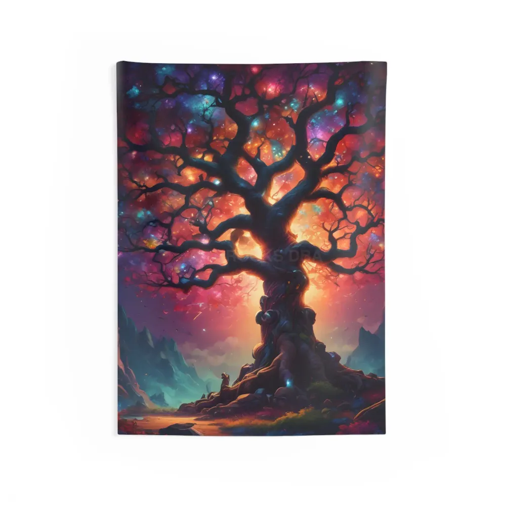 Tapiz de pared del Árbol de la Vida Galáctico | Decoración bohemia para el hogar, colgante de pared inspirado en la natura...