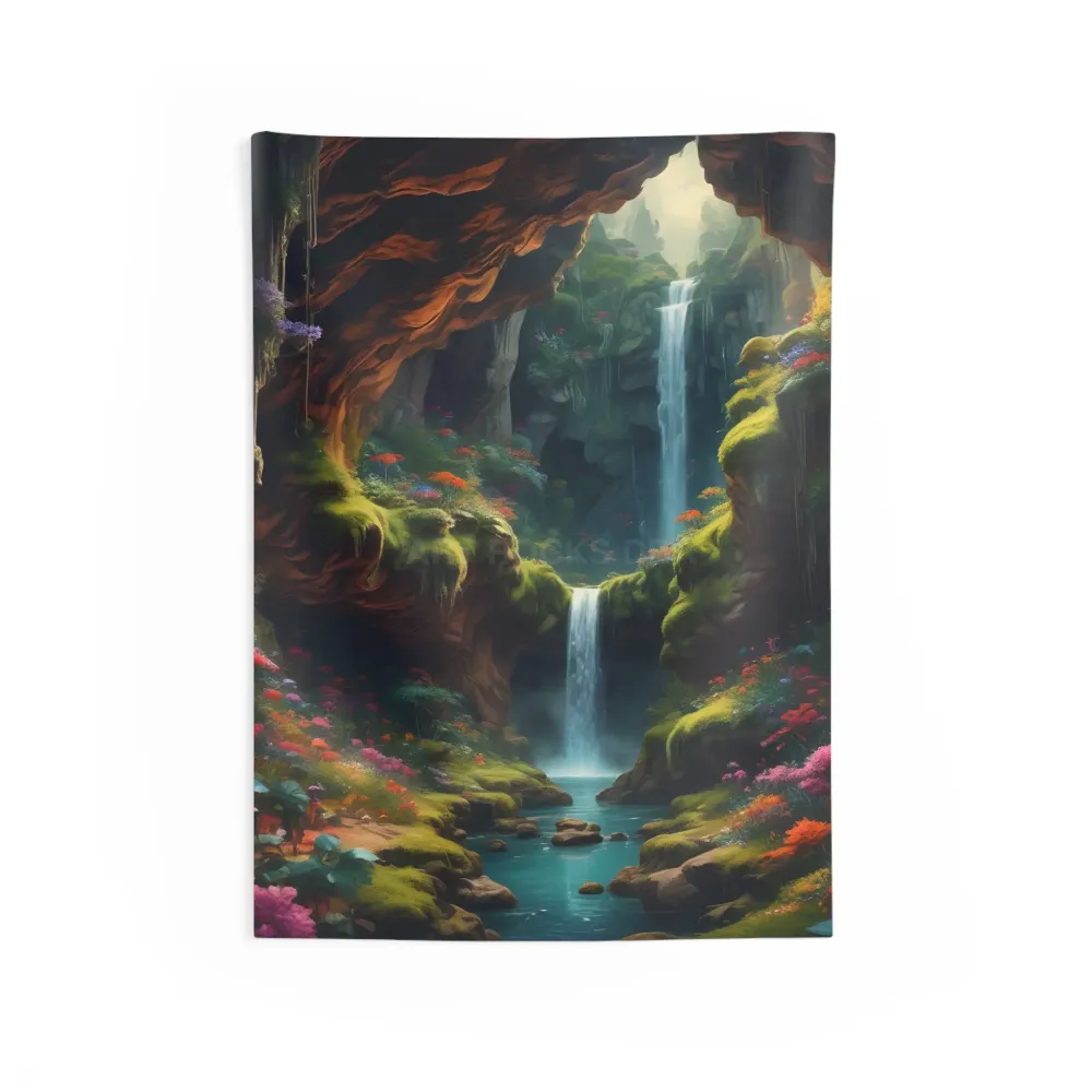 Tapiz de pared interior con cascada encantadora, decoración bohemia para el hogar, colgante de pared de naturaleza, arte r...