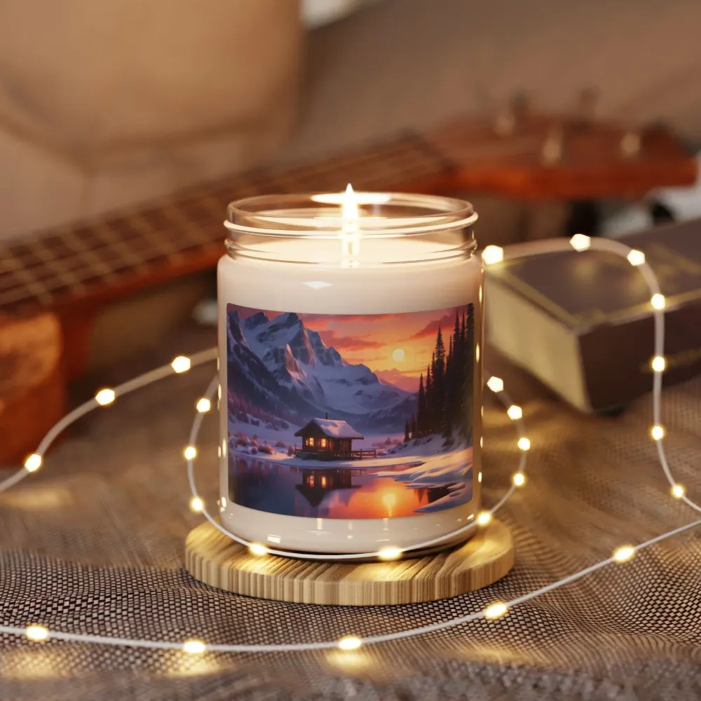 Vela de soja perfumada "Atardecer pintoresco en la cabañ de invierno", decoración acogedora para el hogar, regalo para rel...