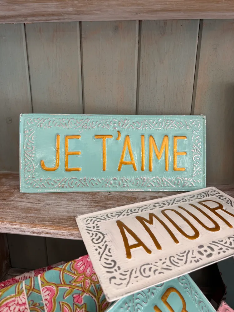 Placa decorativa Je t’aime Azul R de Caparrosa