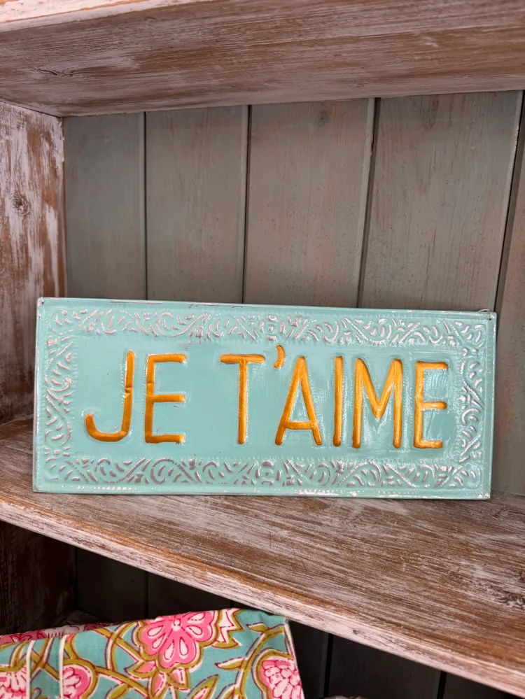 Placa decorativa Je t’aime Azul R de Caparrosa