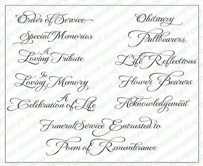 Paquete de 12 títulos para programas funerarios de Crystaline Ready-Made DIY Templates