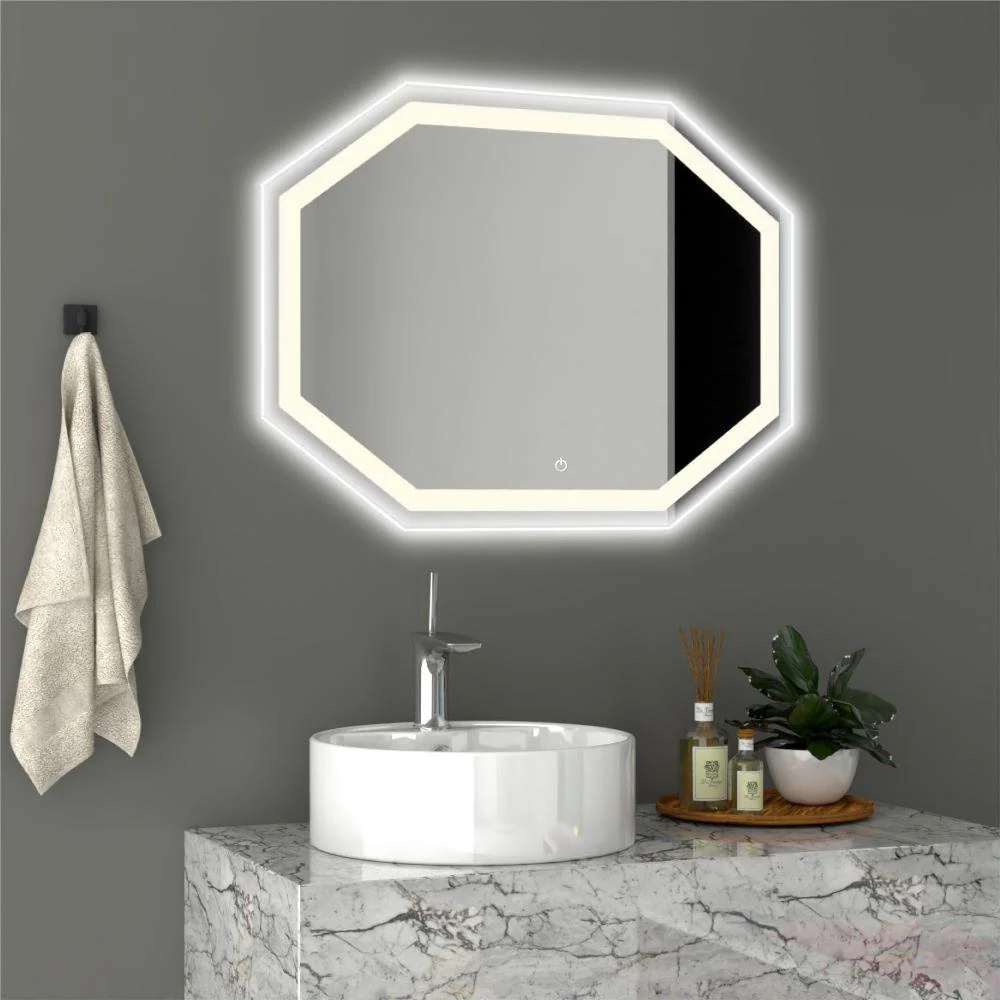 Espejo Hexagonal Mizu, Gris, con Luz Led y Botón Touch Reflekta MG