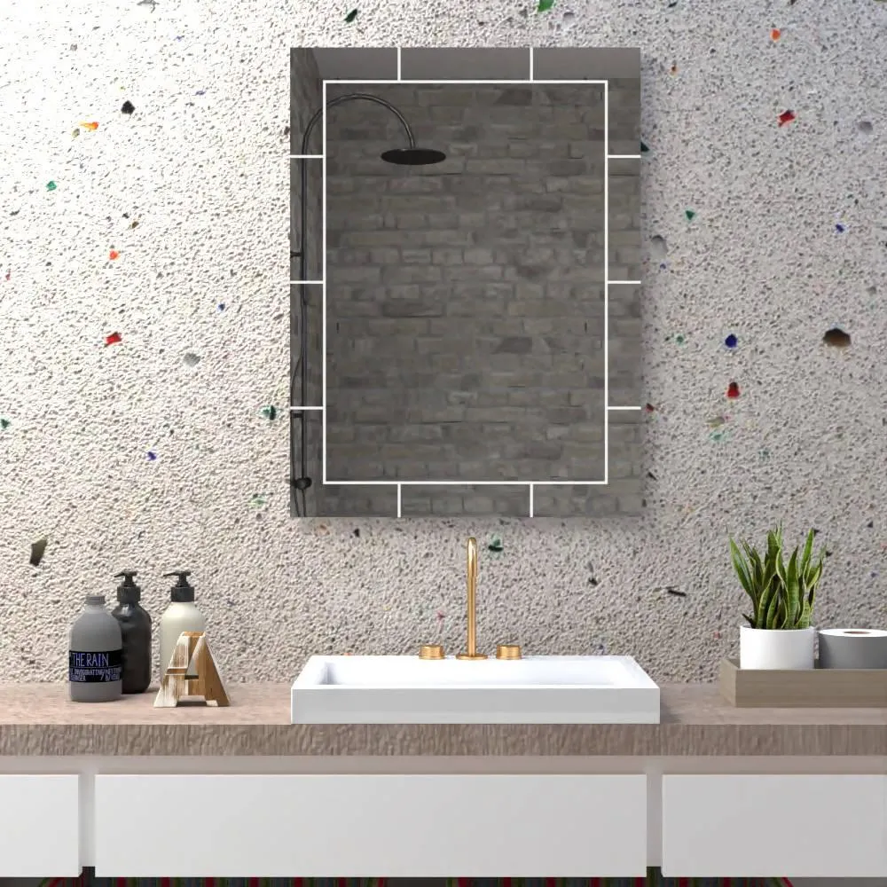 Espejo Rectangular Turin, Gris, con Diseño en Sandblasting Reflekta MG