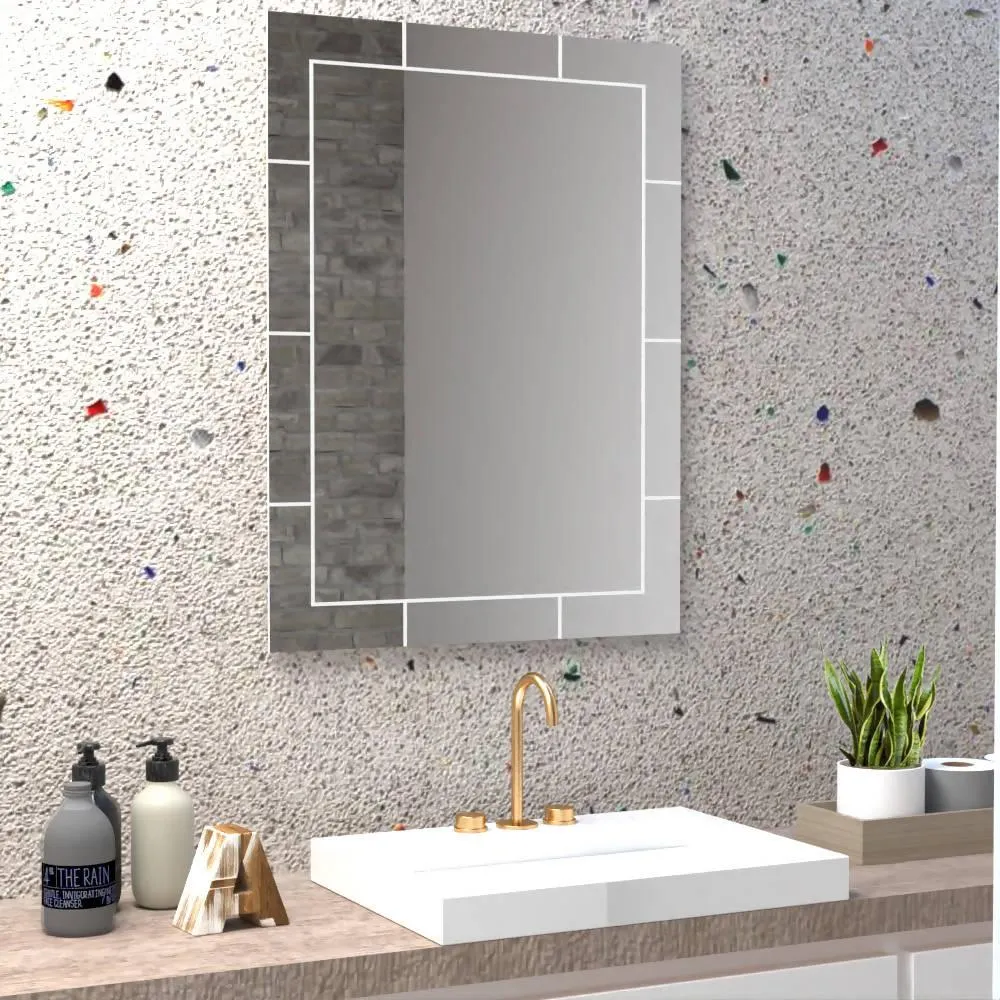 Espejo Rectangular Turin, Gris, con Diseño en Sandblasting Reflekta MG