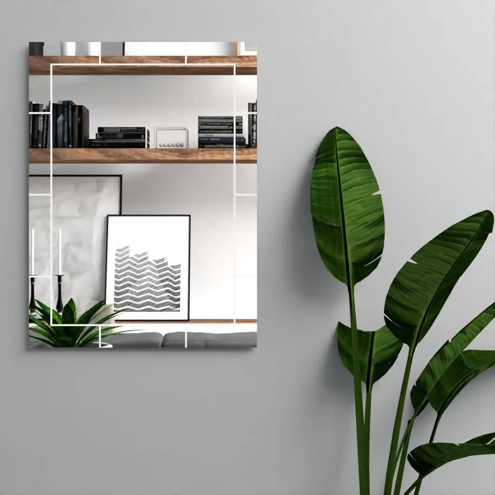 Espejo Rectangular Turin, Gris, con Diseño en Sandblasting Reflekta MG