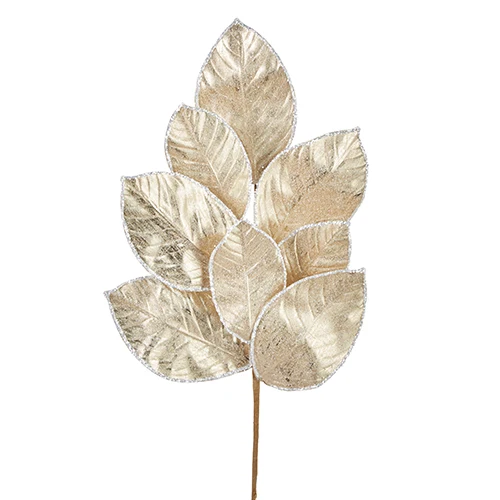 RZ GLITTERED MAGNOLIA LEAF SPRAY 27"