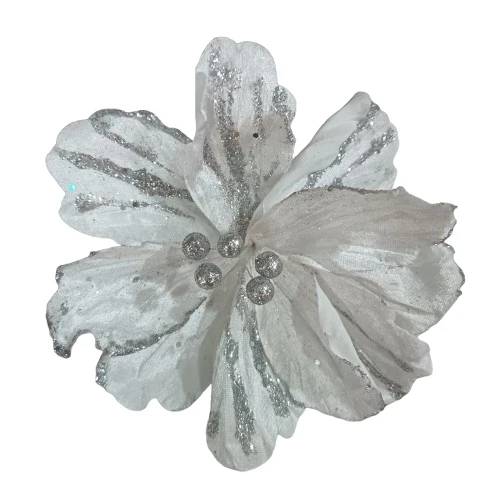NAV. FLOR 24CM BLANCA CON PLATEADO SIN MARCA