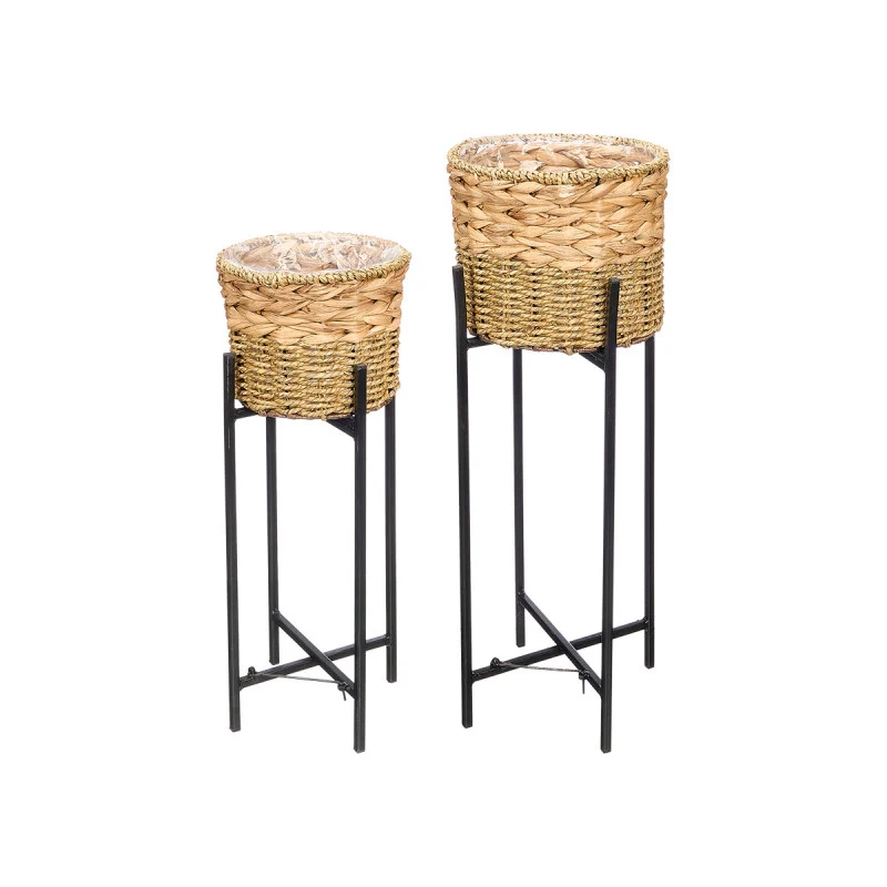 Set 2 Maceteros Mimbre Trenzado Patas Metal UBICAR