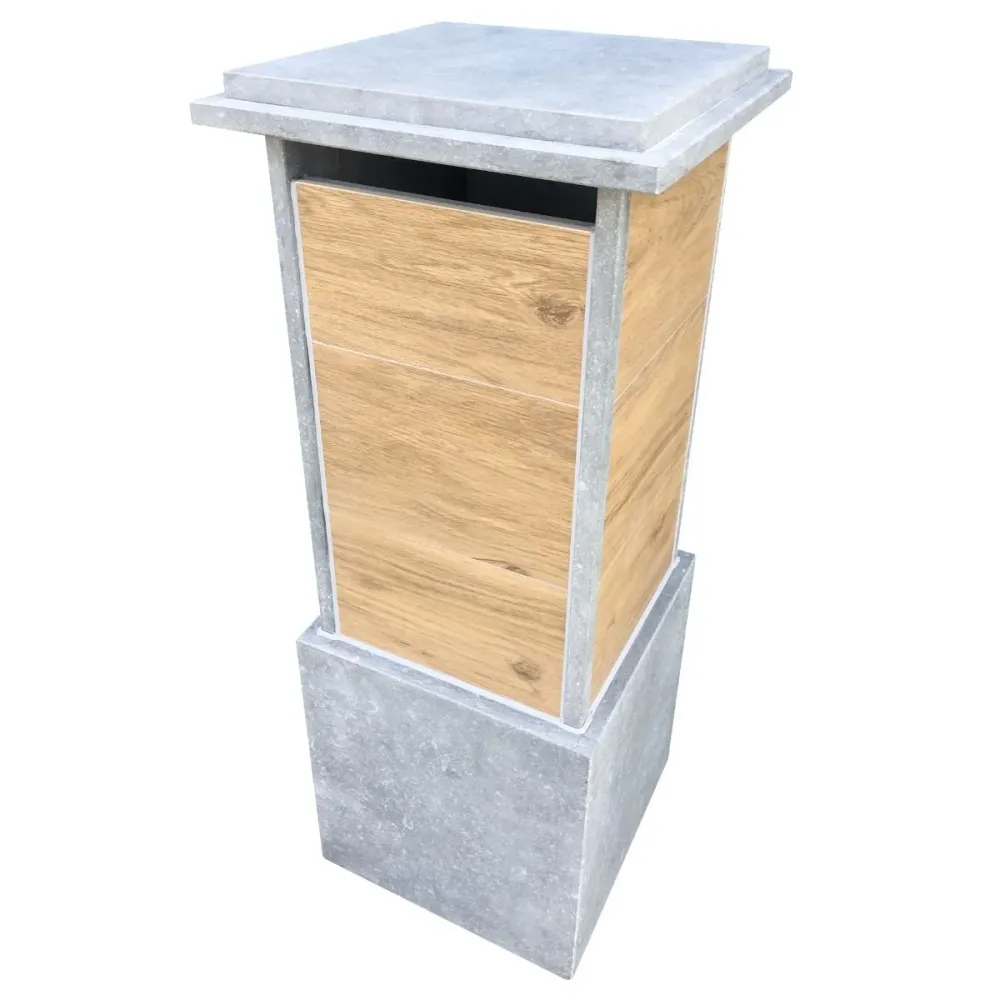 Buzón VASP Bilbao con aspecto de madera - Piedra azul belga