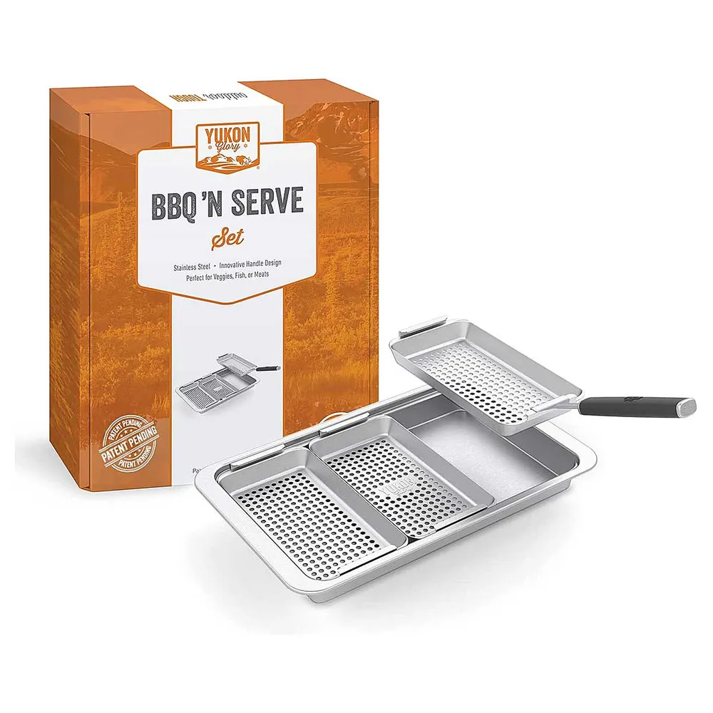 Juego de 3 Cestas Yukon Glory para Parrilla de Acero Inoxidable | Plegable | Resistente al Agua