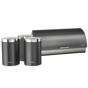 Briebe BB1161 Panera de Mesa +Juego 3 Botes Cocina Almacenaje Acero Inoxidable Contenedor de Pan con Tapa, , Gris