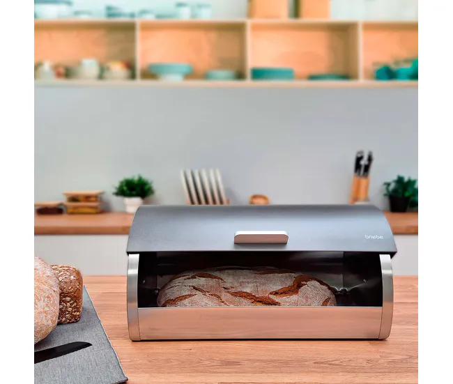 Briebe BB1161 Panera de Mesa +Juego 3 Botes Cocina Almacenaje Acero Inoxidable Contenedor de Pan con Tapa, , Gris