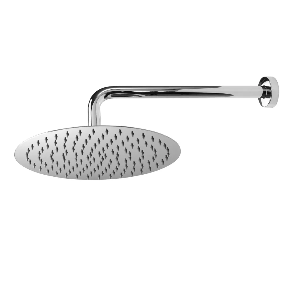 Soffione de ducha redondo Ares ultraslim diámetro 30 cm con brazo de ducha en acero inoxidable pulido
