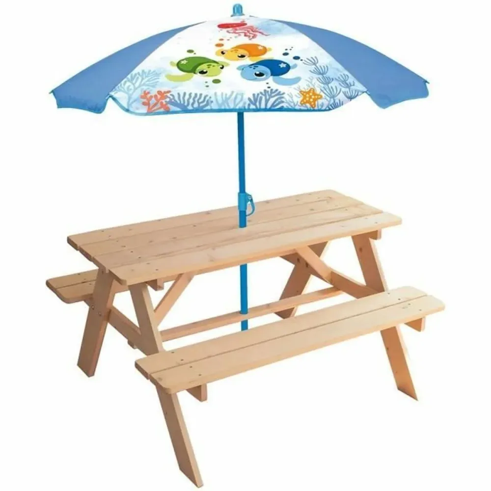 Set de Picnic Mesa de picnic Fun House Marrón Sombrilla (125 x ø 100 cm)