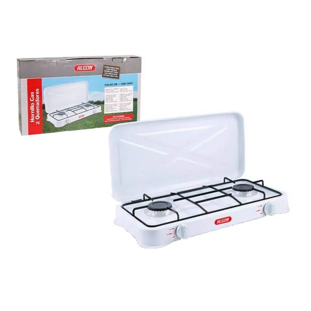 Hornillo de gas Algon dos fuegos con tapa 58x28 cm