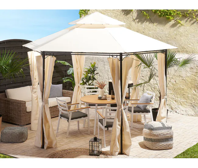 Cenador de acero beige/negro 350 cm PORTEL para Cenas al Aire Libre