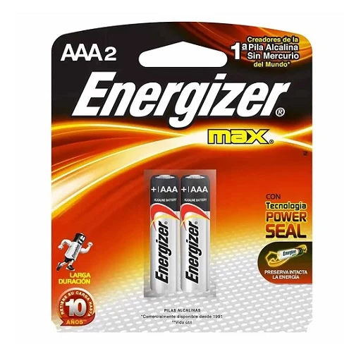 Baterí AAA 1.5V Alcalina Energizer (Par) con Certificación RoHS