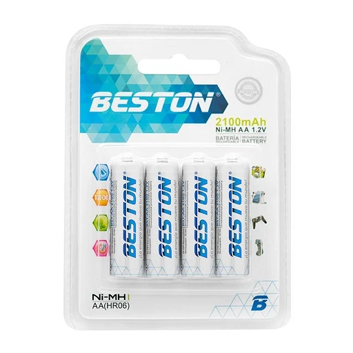 Bateria AA Recargable Beston 1.2V - 2100mA x 4 Pilas de Baja Autodescarga