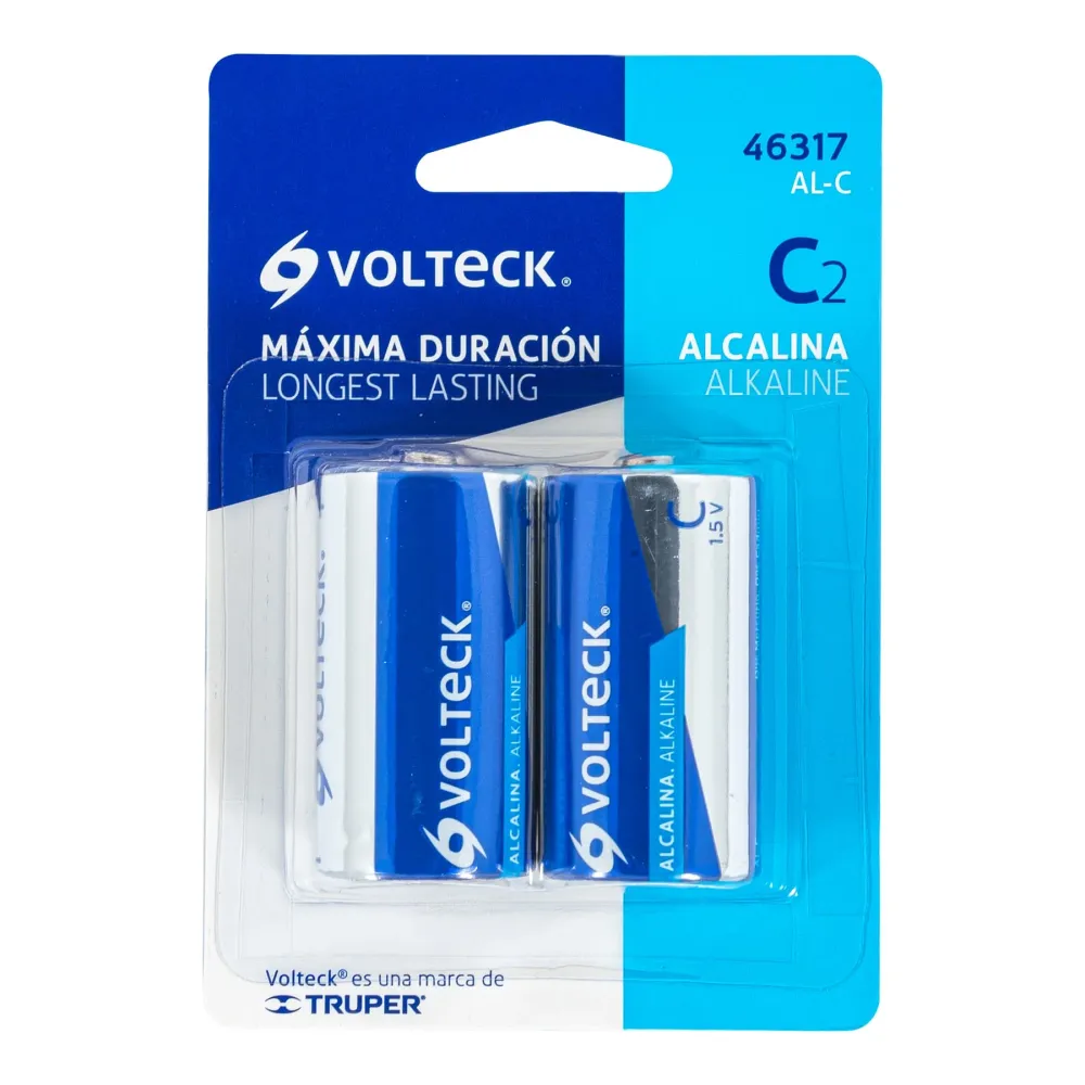Pilas de Litio Blíster con 2 pilas alcalinas tamaño "C", VOLTECK AL-C