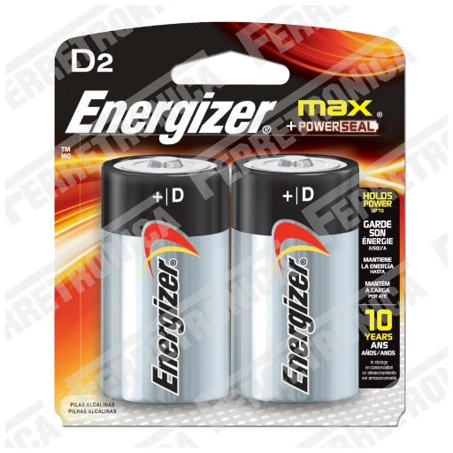 Pack de Pilas Baterí Tipo D 1.5V Alcalina Energizer (Par)
