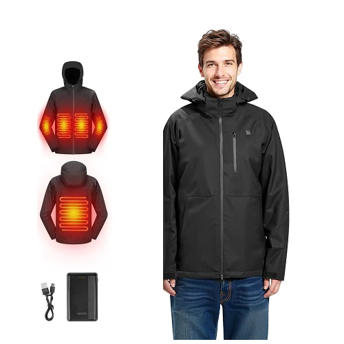 7.4V Battery Men’s Heated Jacket Soft Shell Electric Heating Coat, 5 Heating Zones, 3 Heat Settings, Machine Washable, Siz...