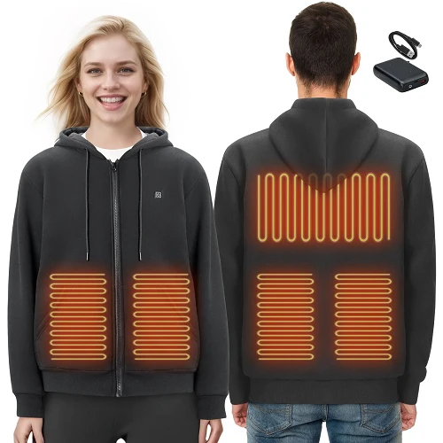 7.4V Battery-Powered Electric Heated Zip Up Sweatshirt Men & Women, 5 Heating Zones, Lightweight Warm Outdoor Hoodie, Size...
