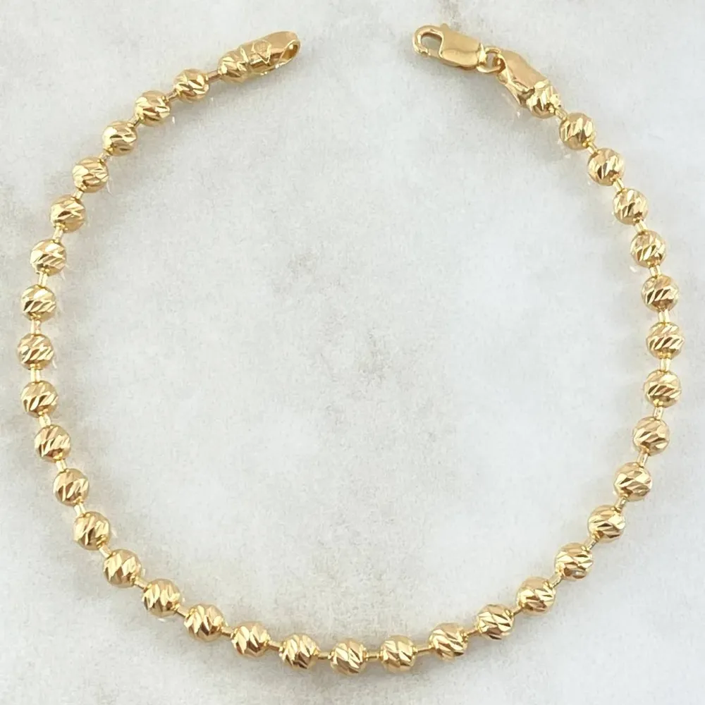Pack de Pilas Pulso Militar 7.75gr / 19cm / 3.7mm Bolas Diamantadas Luna Oro Amarillo 18K ©